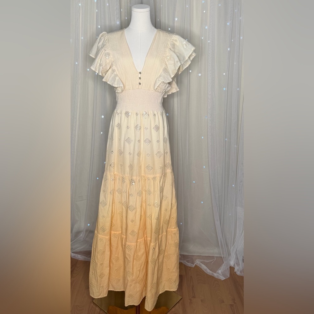 Jen's Pirate Booty Yellow Ombré Maxi Dress Star Sign Embellished Ruffle Sleeve - Picture 2 of 7